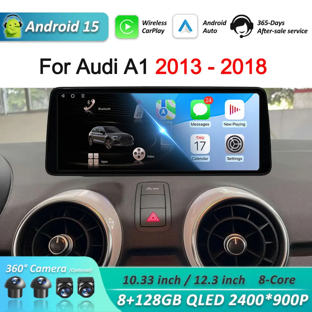 Фото 12,3 дюйма для Audi A1 2013-2018 Автомобильный радиоприемник Видеоплеер Android 15 Carplay Навигация GPS WiFi 4G Ультратонкий HD сенсорный экран №1