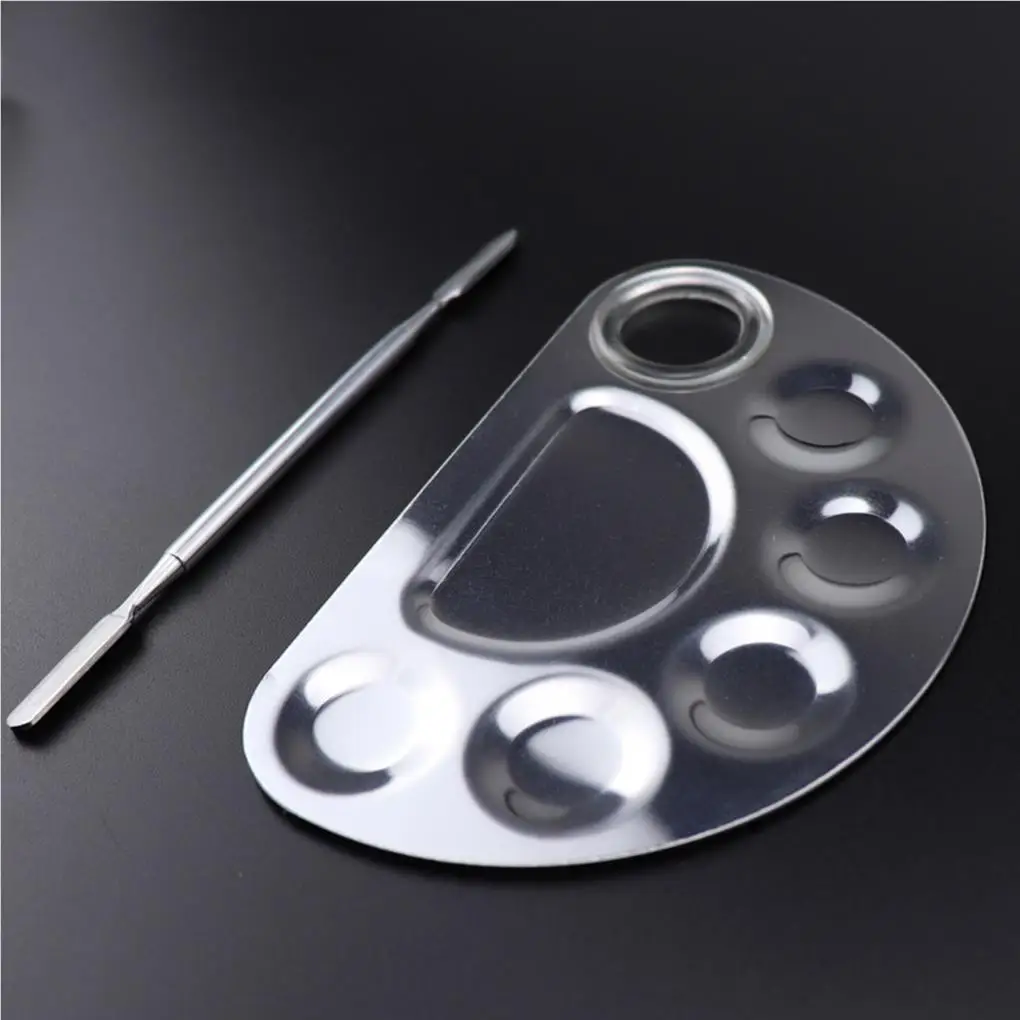 Палитра для макияжа из нержавеющей стали с 6 отверстиями нейл-арта пластина