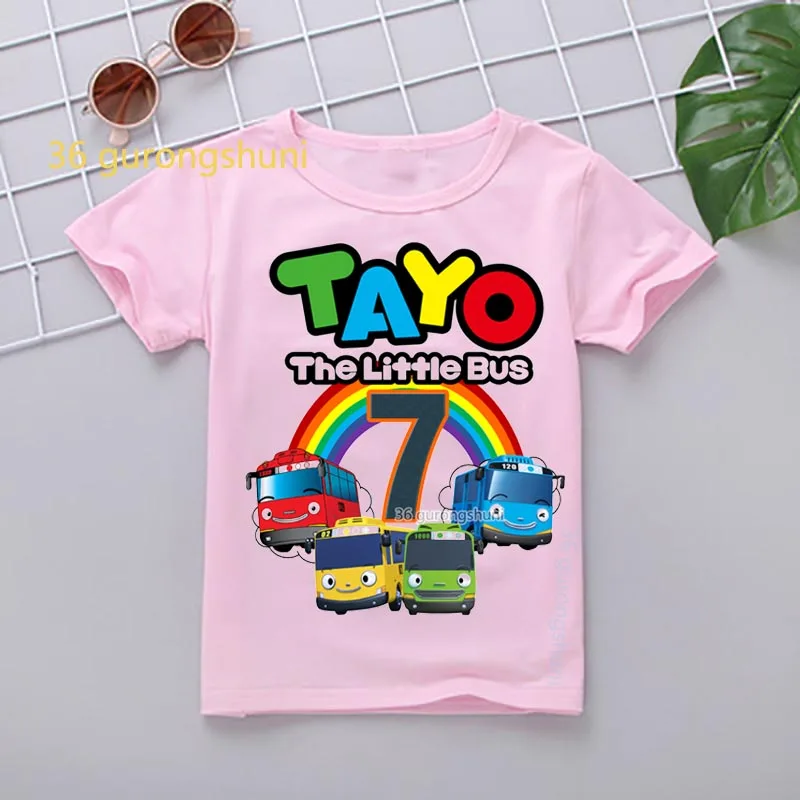 Мультяшная футболка для девочек топы тайо маленький автобус 6 дней рождения