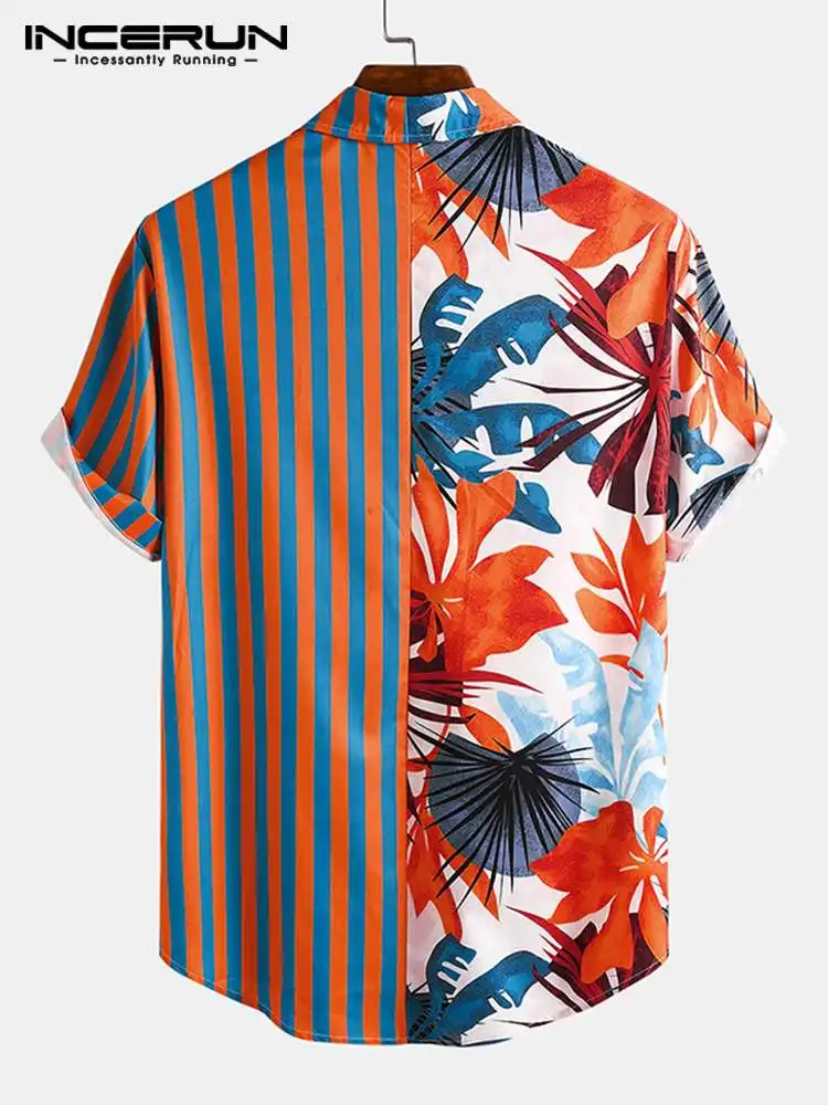 2020 Fashion Men Ethnic Printed Shirts Short Sleeve Lapel Patchwork Shirt Casual Loose Soft Camisa Summer Hawaiian Holiday Blusa