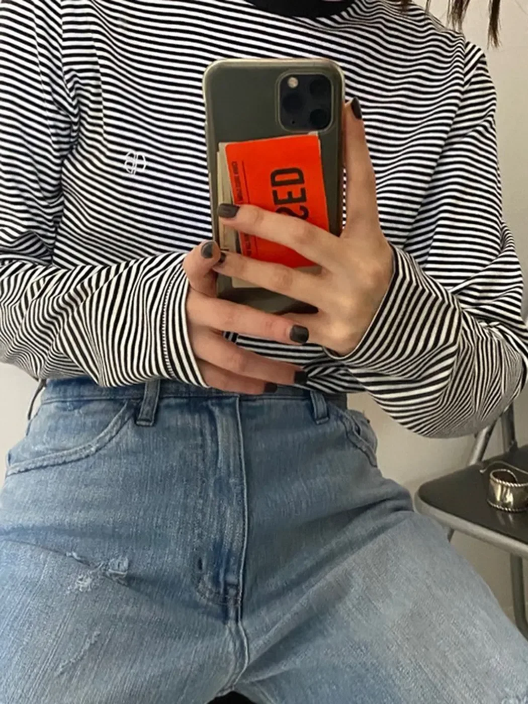 

Футболка женская с вышивкой в полоску, простая хлопковая рубашка с круглым вырезом и длинным рукавом, Топ