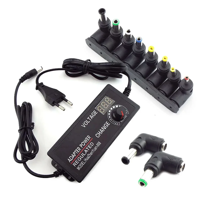 

Adjustable Power Supply Adapter AC 100V-240V to DC 3V-24V 3A Universal Charger Jack to Plugs DC 5.5x2.1mm Female Connector