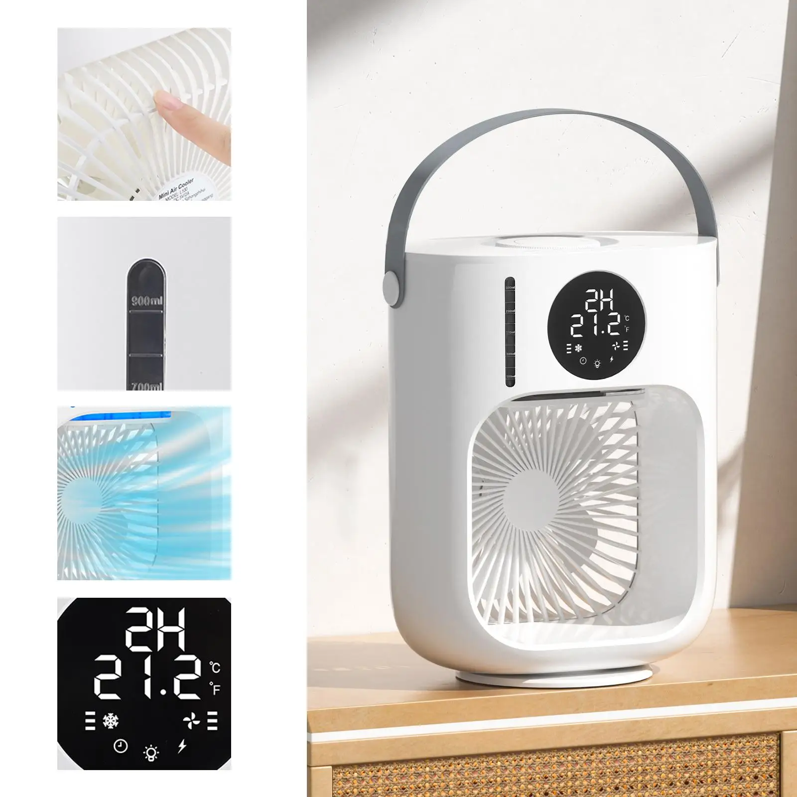

Portable Air Conditioner Fan LCD Display 12H Timer Compact Size Built in Multi Color LED Night Light