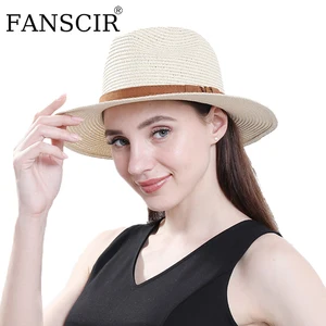Women Straw Hats Panama Summer Breathable Fedora Hats Unisex Wide Brim Beach Party Sun Cap UPF50 UV  in Pakistan