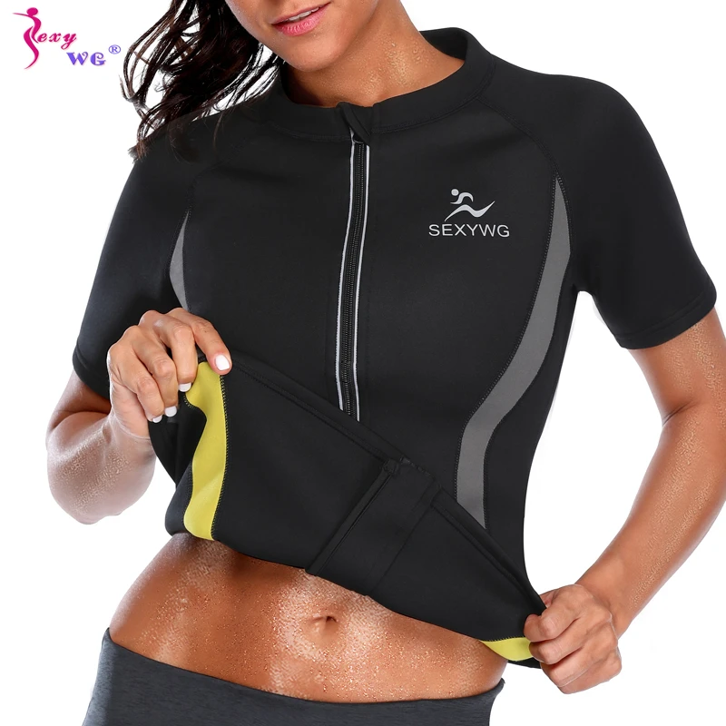 

SEXYWG Women Body Shaper Slimming Shirts for Weight Loss Waist Trainer Sports Tops Hot Sweat Sauna Corset Zipper Workout Shapers