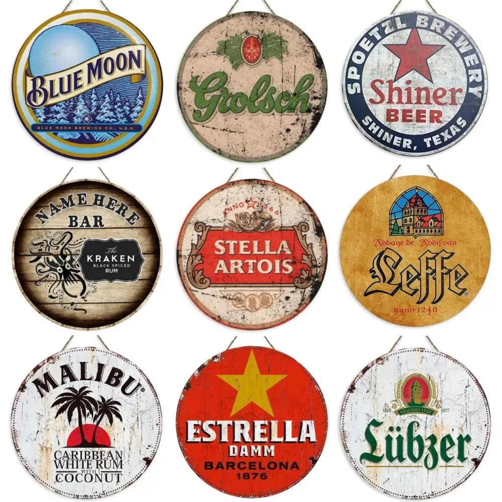 Круглая металлическая деревянная вывеска пива в стиле ретро постер Настенная