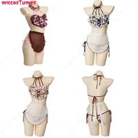 women sexy lace up maid underwear heart leopard lingerie set costume outfit with apron and stockings