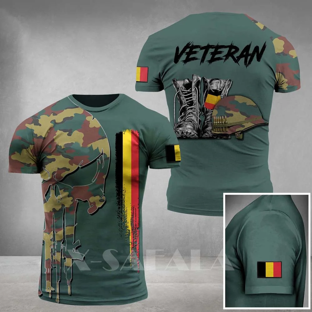 

BELGIAN-BELGIUM-ARMY-CAMO-VETERAN SOLDIER Высококачественная футболка из молочного волокна с 3D-принтом, летняя повседневная футболка с круглым вырезом для му...