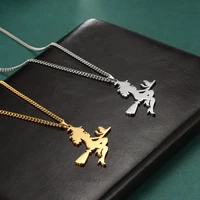 fairy witch stainless steel gold woman pendant necklace halloween charm jewelry wholesale fading fashion charm holiday gift