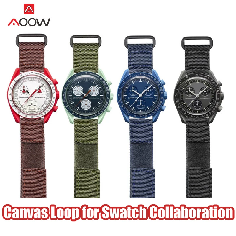

Плетеный нейлоновый ремешок для Swatch для Омега сотрудничество MoonSwatch на липучке мужской военный холщовый спортивный водонепроницаемый брас...
