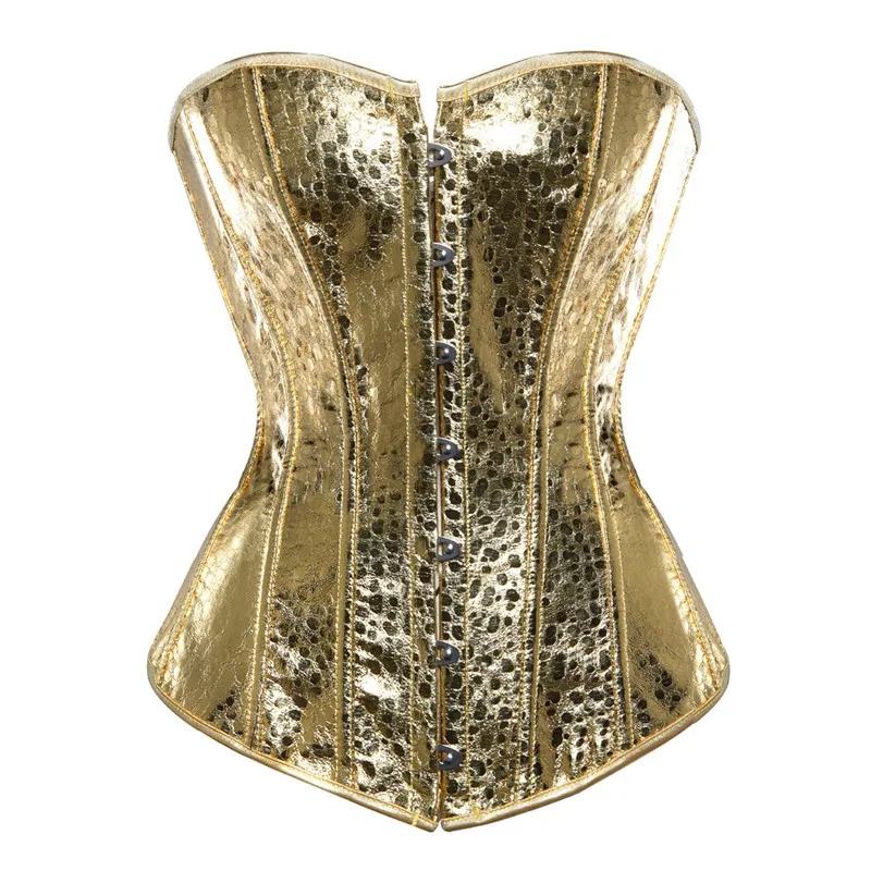 

Costume Size Gold Nightclub Steampunk Sliver Leather Lingerie Plus Gothic Bustiers Corset Burlesque Punk Top Faux Sexy Corset