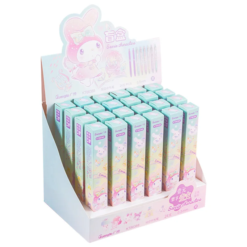 Дешево 24 шт./полная коробка кавайная Sanrioed аниме мультяшная серия Мелодия гелевая ручка искусственная ручка милая искусственная ручка канцелярски...