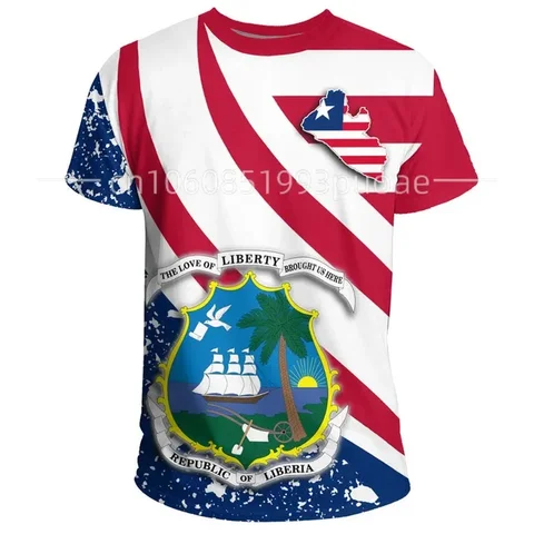 Летняя повседневная мужская футболка с коротким рукавом и круглым вырезом, с 3D принтом, Мужская футболка в африканском регионе, футболка в стиле Либерии