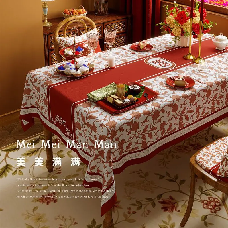 Свадебная скатерть, праздничная скатерть для красного чайного столика, прямоугольная Водонепроницаемая скатерть для обеденного стола, праздничный Китайский Персонаж, Amer