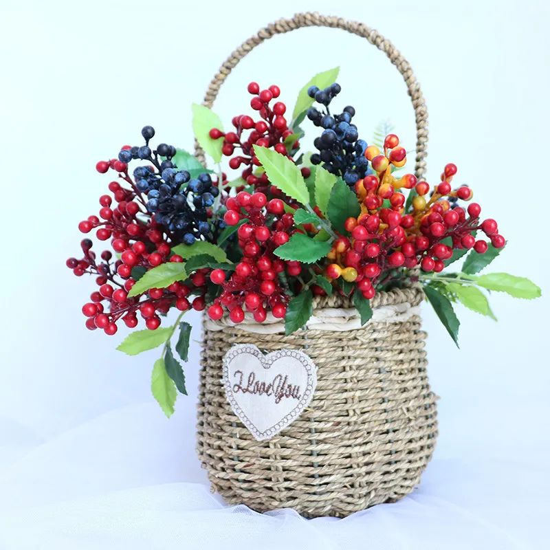 5pcs Artificial Plant Fruit Branch Rich Berry Wedding Birthday New year Event Joy sweet home Decor DIY Christmas Bouquet supply