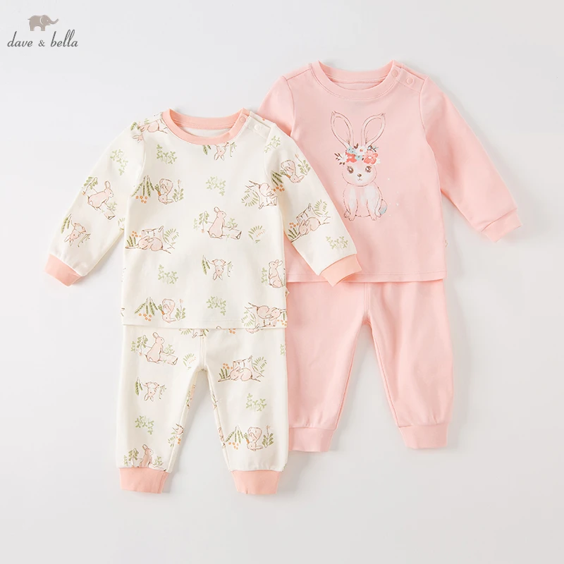 

Dave Bella Children's Pajamas Set 2pcs Bunny Print Sleepwear Baby Girl Clothes Sleep Suit Cotton Pyjamas DB4224648