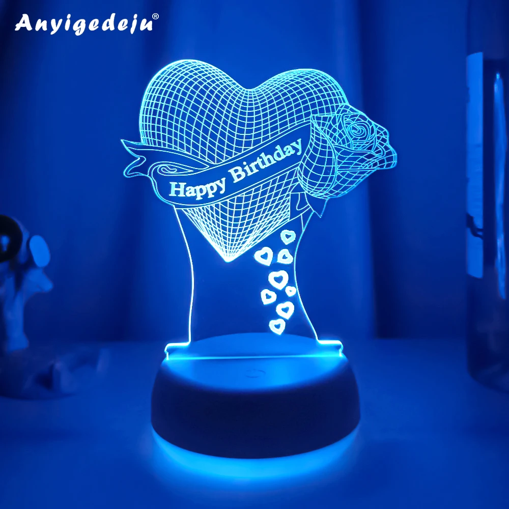 Ночсветильник с днем рождения воздушный шар в форме сердца меняющий цвет