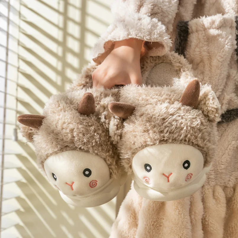 Alpaca House Slipper Women Winter Warm Kawaii Plush Contton Indoor Floor Non Slip Home Fuzzy Men Male Shoes Female 2023 New In