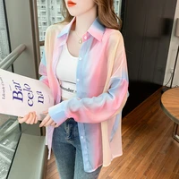 rainbow sun protection clothing women loose thin cardigan coat casual print tops female shawl jacket chiffon shirt 2022 new 890g