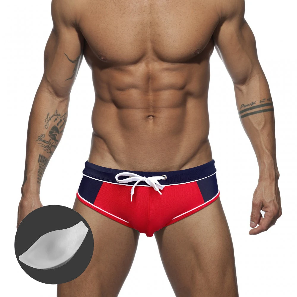 

Мужские плавки с пуш-ап, однотонные модные пикантные трусы-бикини, пляжные шорты для серфинга, быстросохнущие, Европейская и американская мода, лето