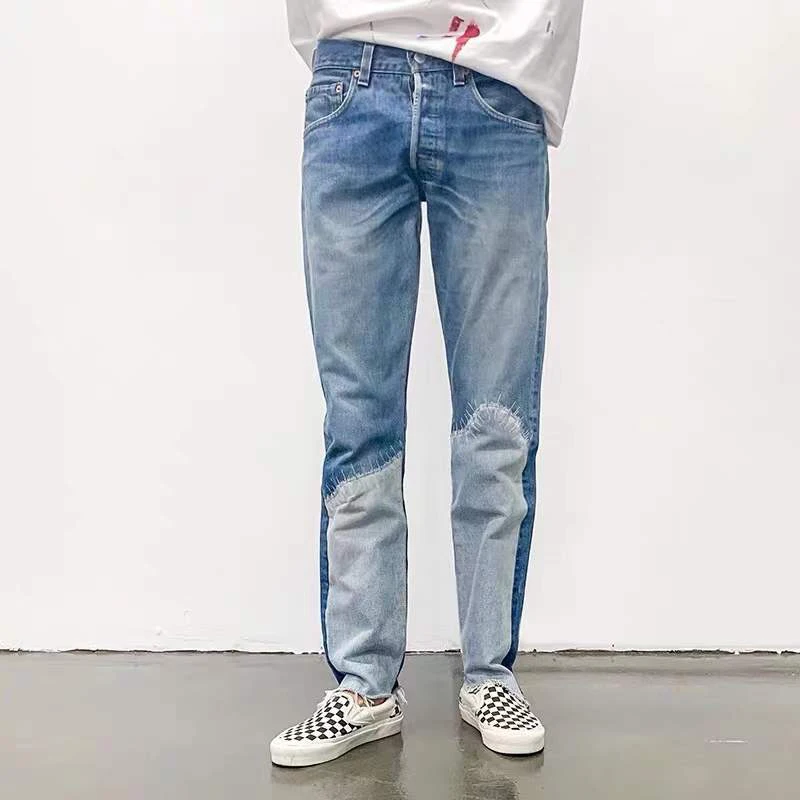 DEPTHigh Quality Mens Jeans  DEP Vintage Handmade Remade JeansGll Stitching Washed and Worn Men Straight Jeans