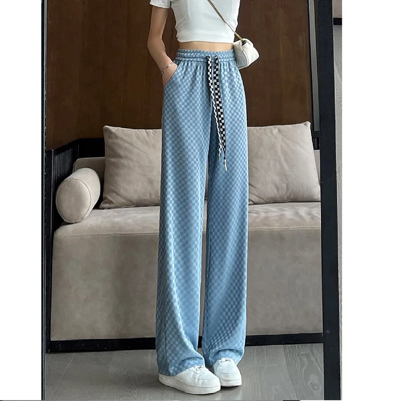 Women Checkerboard Pants Straight Loose Wide Leg Pants High Waist Casual Sweatpants Y2K Summer Korean Fashion Harajuku 2022