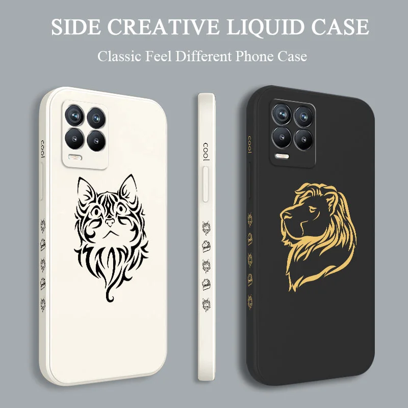 Line Cat Lion Phone Case For OPPO Realme 8 8i 7 7i 6i 6 Pro C1 C11 C12 C15 C20 C21Y C25 C25S F19 F17 F9 Pro Cover images - 6