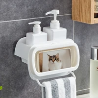 wall mounted mobile phone storage holder drainable home kitchen paper spice container bathroom shampoo towel organizer shelf