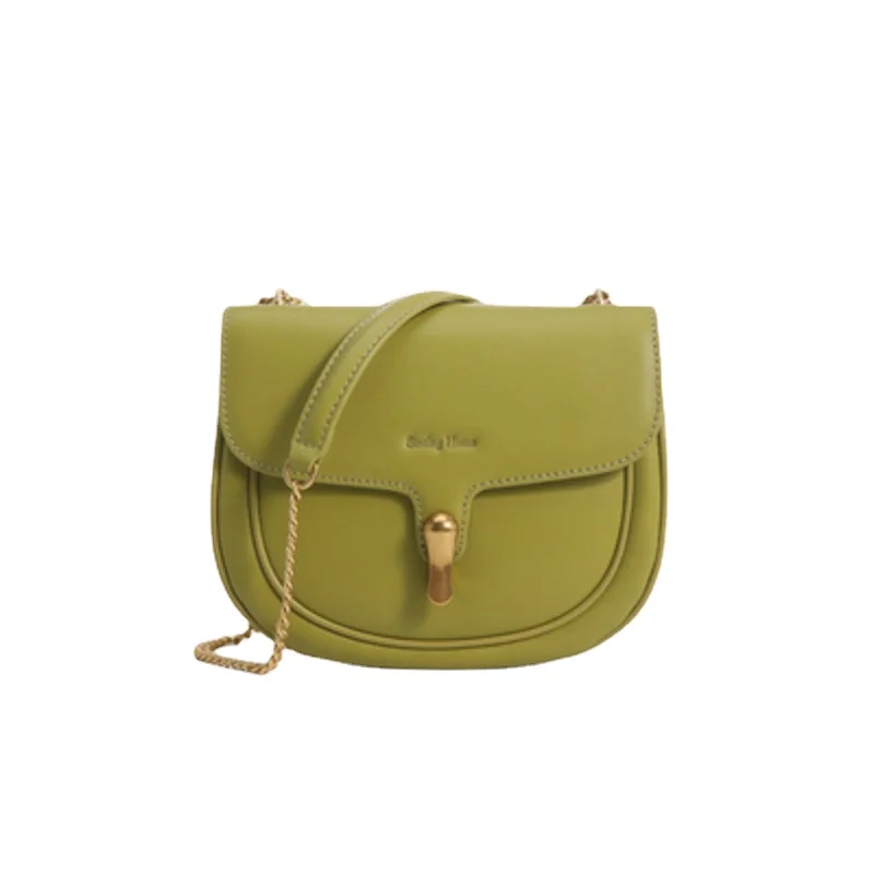 

[Ximutin] Cowhide Saddle Bag Women's New Summer Niche One-Shoulder Crossbody Chain Bag