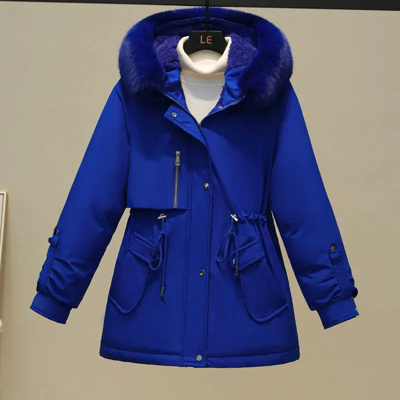 Autumn Winter Down Cotton Jacket Women's Long Korean Version Fur Collar Parker & Cashmere Slimming Cotton-padded Jackets Coat