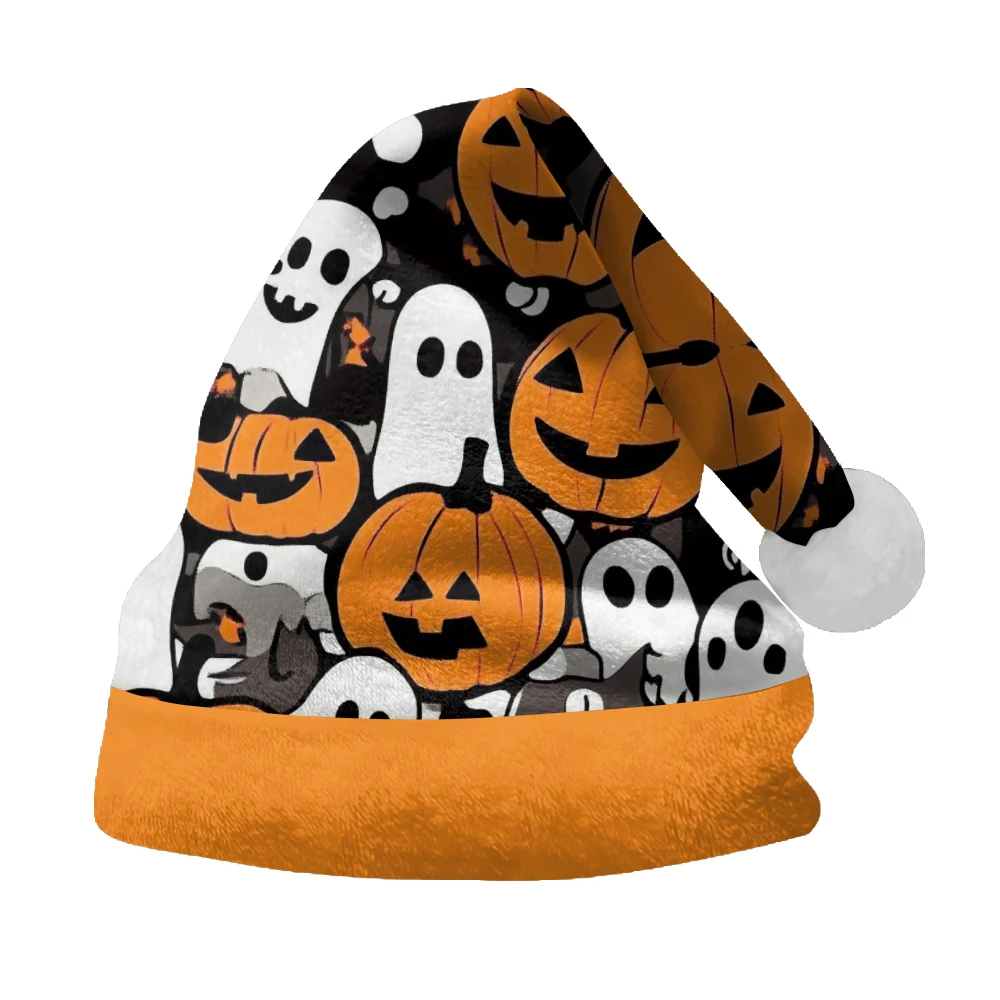 Оранжевая рождественская шапка с белой каймой и принтом призрака зимняя модная