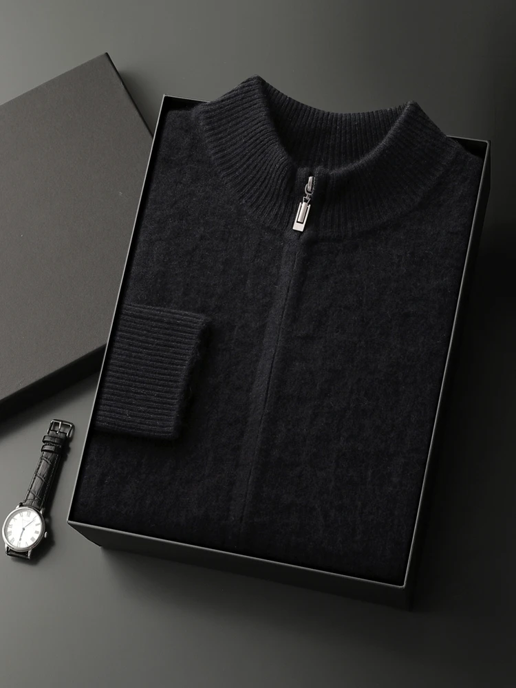 100% кашемир мужской вязаный свитер на молнии клетчатый кардиган с