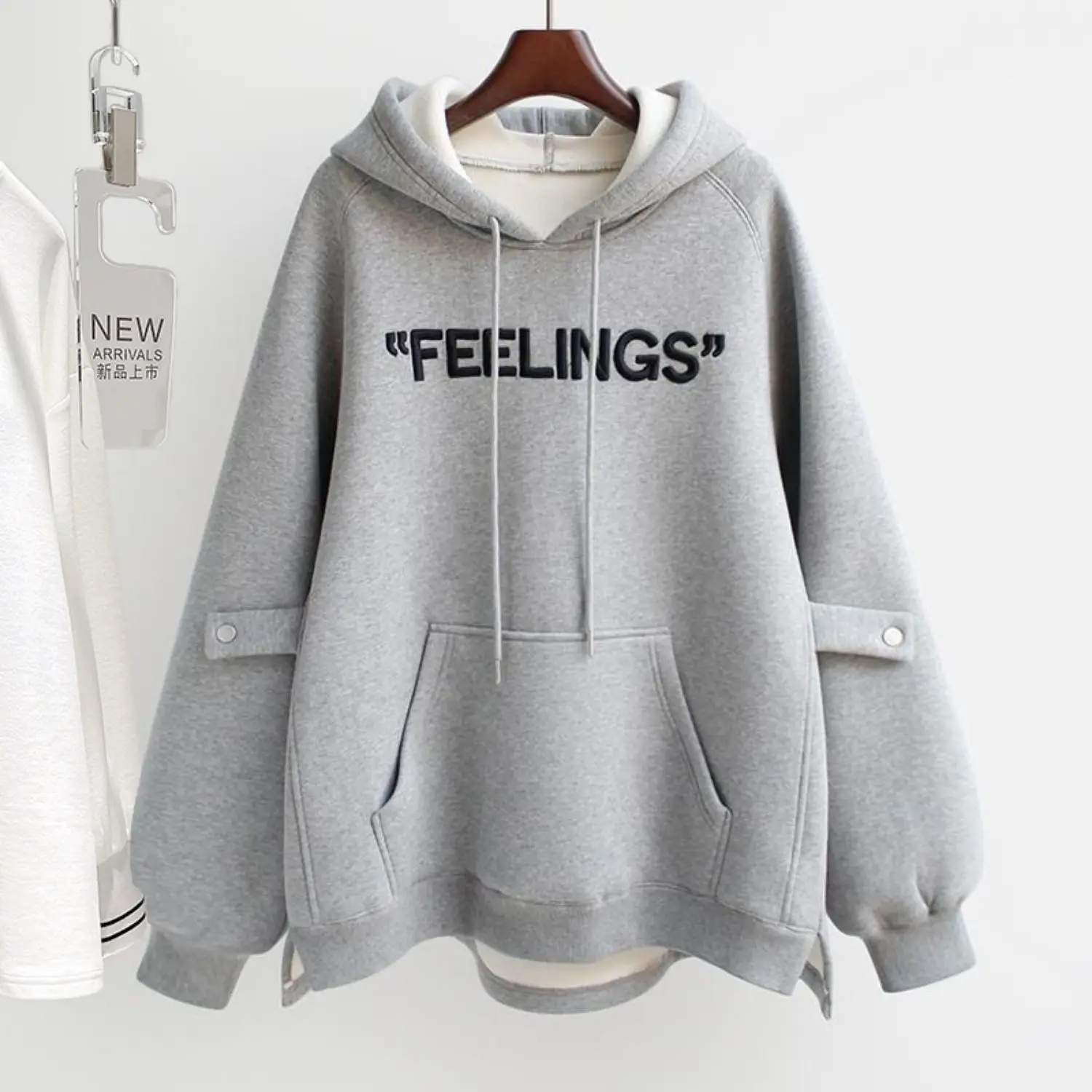 

Korean Fashion Hooded Sweatshirts Pullover Loose Medium Length Waist Closing Blouse Hoodies Long Sleeve Letter Print Sudaderas