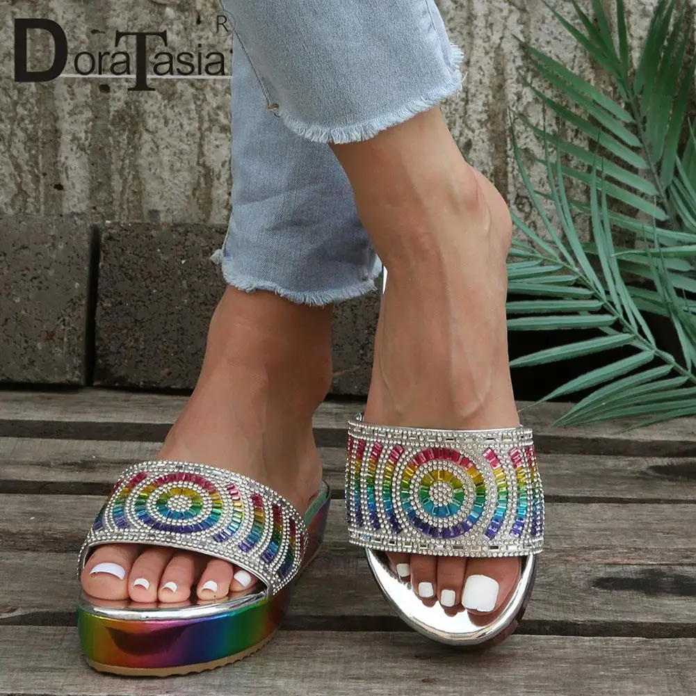 Brand New Ladies Platform Slides Fashion Crystal Colorful Wedges Summer women's Slippers Casual Comfy Beach Sandal Shoes Woman