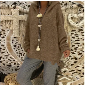 

2021 ladies knitted sweater top casual hooded pullover women GRAY22