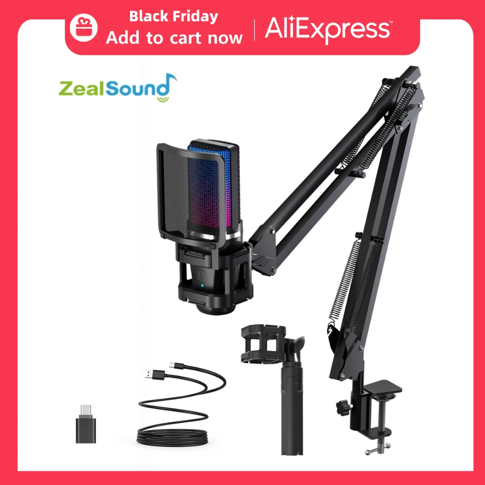 

Professional RGB USB Condenser Recording Microphone With Articulated Arm For PC Laptop Mac Gaming Podcasting Streaming Youtube