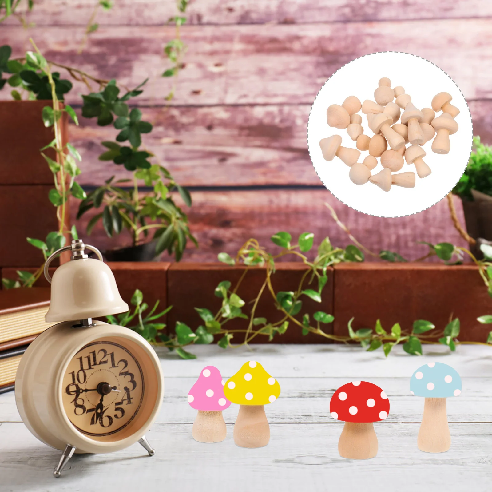 

18 Pcs House Decorations Home Small Wooden Mushroom Desktop Adornments Modeling Kids Painting Toys Solid Car Child