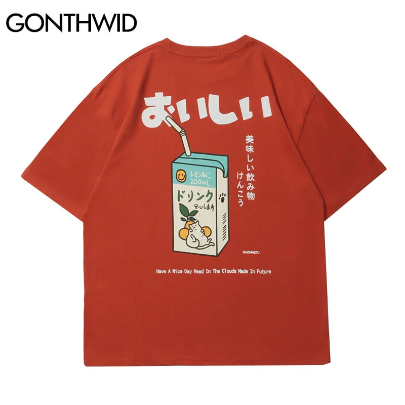 

T-Shirt Streetwear Harajuku Japanese Milk Print Tees Shirts Hip Hop Fashion Cotton Summer Casual Loose Tshirts Tops