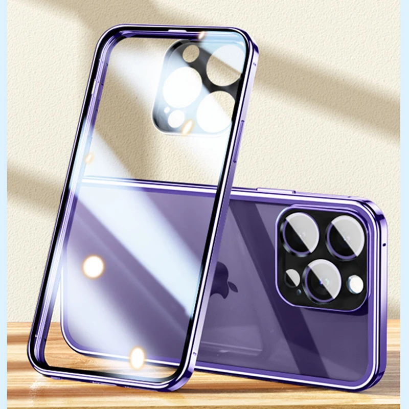 360 Full Cover Magnetic Case For iPhone 14 Pro MAX 13 Mini 12 11 14 Plus Metal Bumper Glass Camera Lens Protector Film Coque