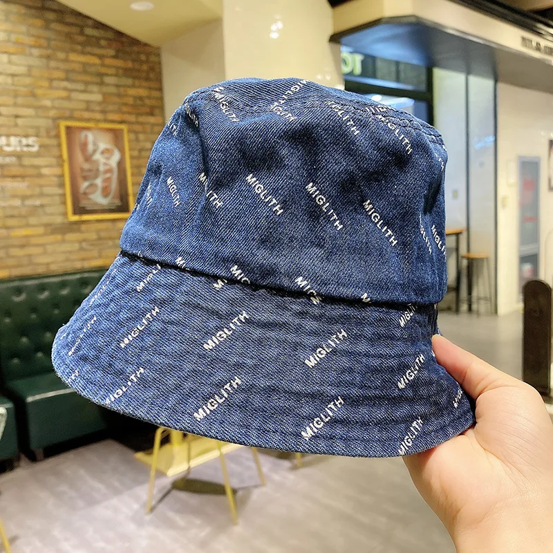 

Ne Letter Denim Washed Denim Bucket Hats Unisex Bob Folding Fisherman Wide Brim Caps Hip Hop Gorros Men Women Panama Bucket Cap