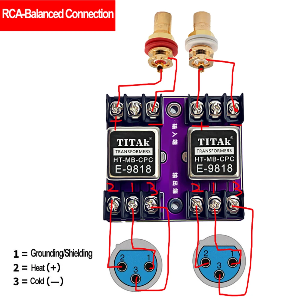 Фото TITAK-9818 Збалансированный и несбалансированный аудиоизолятор RCA/XLR Перметровый аудиоизоляционный трансформатор 600:600 20 Гц-20 кГц №4