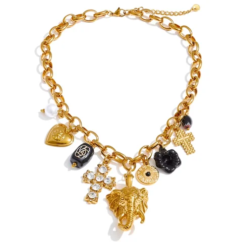 Черная кружевная цепочка Yhpup 2025  в форме сердца и слона