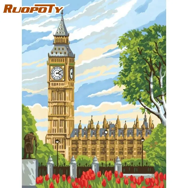 

RUOPOTY 60x75cm Painting By Numbers Handiwork Buldings Scenery Number Painting On Canvas Decorative Painting Diy Gift Artwork