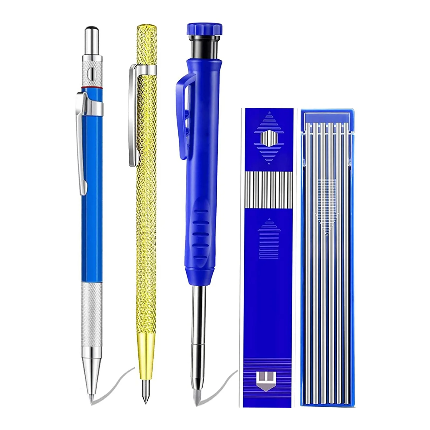 

5 Packs Silver Streak Welders Pencil Set with Carbide Scriber Tool Solid Marker Metal Marking Tool Built-in Sharpener