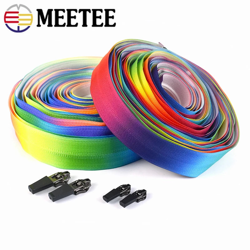 

2/5Meters 3# 5# Nylon Printed Zipper Tape Rainbow Invisible Reverse Zippers for Bag Clothes Sewing Decorative Zips Accessories
