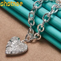 925 sterling silver photo frame heart pendant 18 inch chain necklace for women party engagement wedding fashion charm jewelry