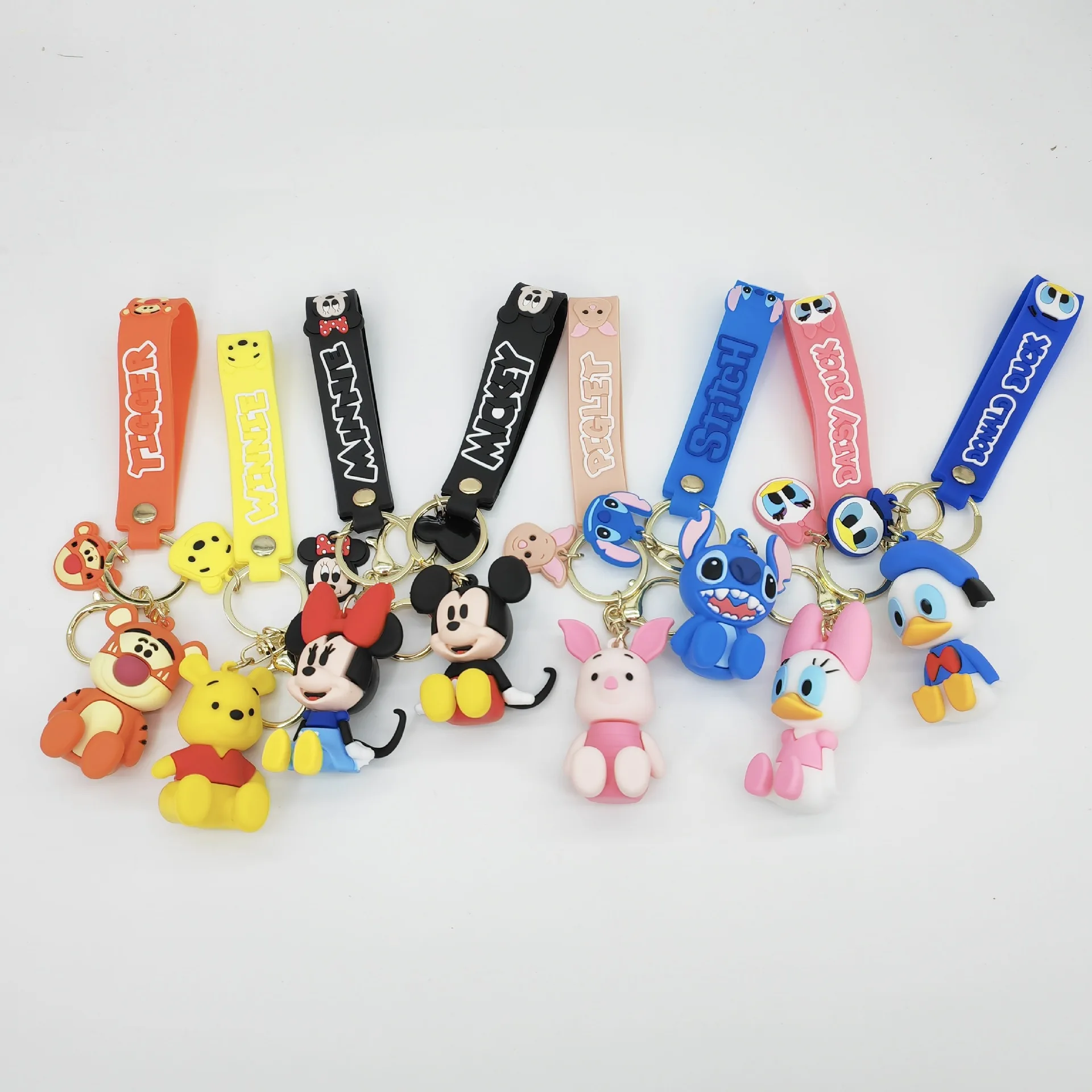 

8 PCS Disney Keychain Cartoon Cute Mickey Minnie Pooh Stitch Figure Keyrings Fashion Ornament Bag Pendant Gifts for Kids Friends