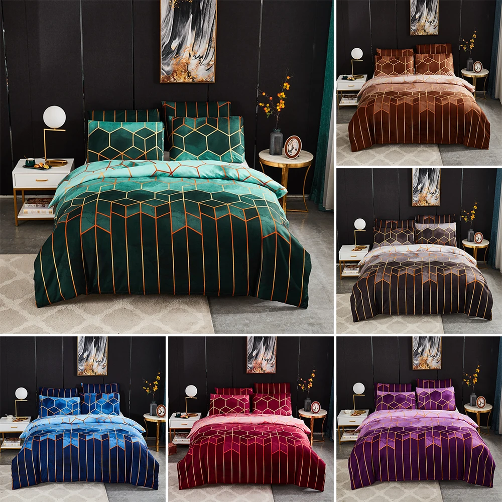 

Nordic Style Geometric Print Duvet Cover Gilt Plaid Bedding Set Couples Quilt/Comforter Cover 2/3pcs Queen King Size Bedclothes