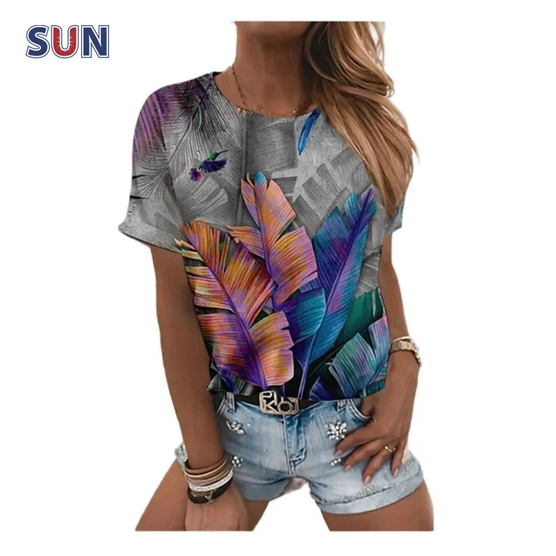 

Women's Summer Plus Size Beautiful Floral Short Sleeve T Shirt Top Casual Round Neck Street Ladies Fashion Vacation Shirt S-5XL