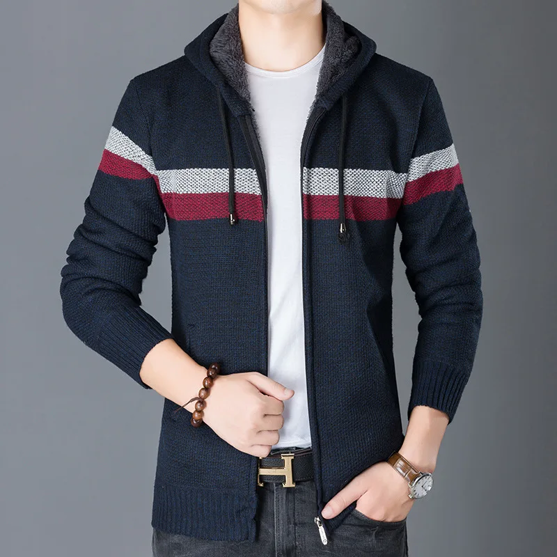 Men's Thick Knit Hooded Casual Sweater  Coat